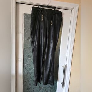 INC Black Faux Leather Pants with Gold Accents